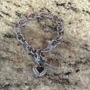 Judith Ripka Silver Heart Charm Bracelet 7 1/2 inches